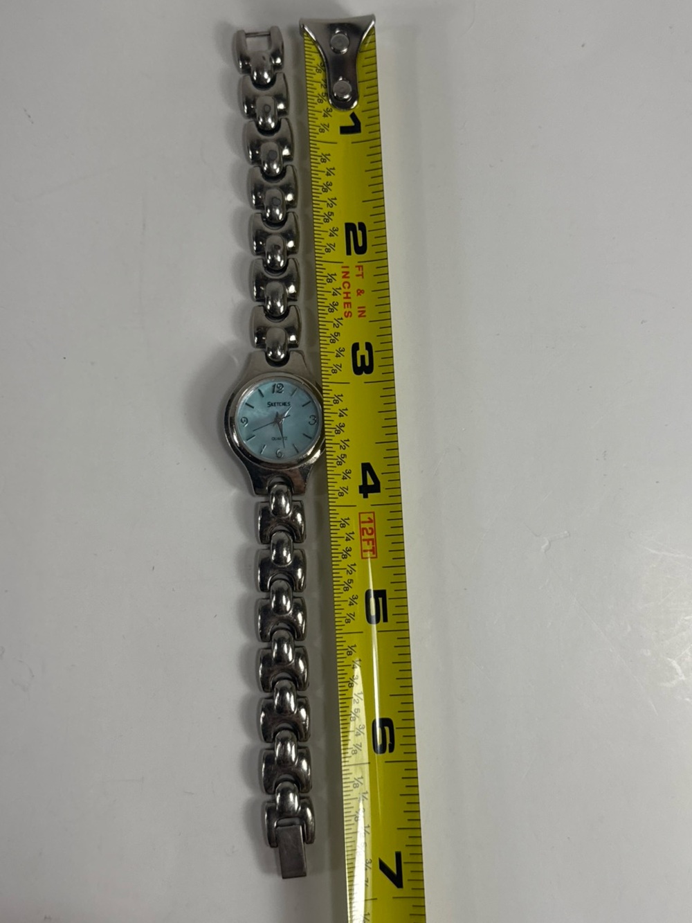 Ladies Silver-Tone Bracelet Watch with Light Blue Dial